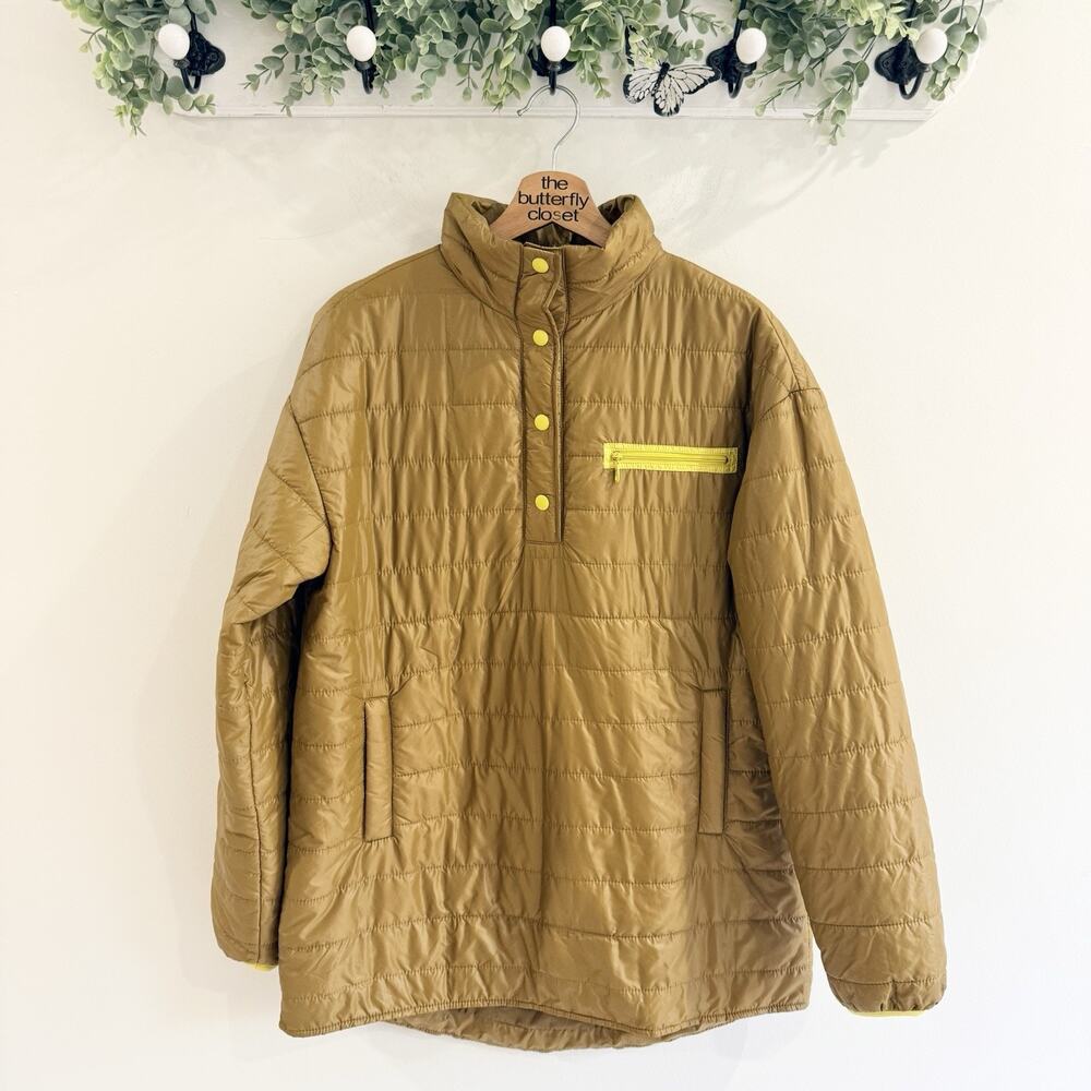 Aerie Offline Puffer Jacket Mens Brown Pullover T Snap Lightweight Size S i4567
